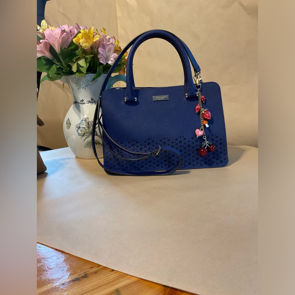 Kate Spade Blue Handbag with Cherry Heart Charm